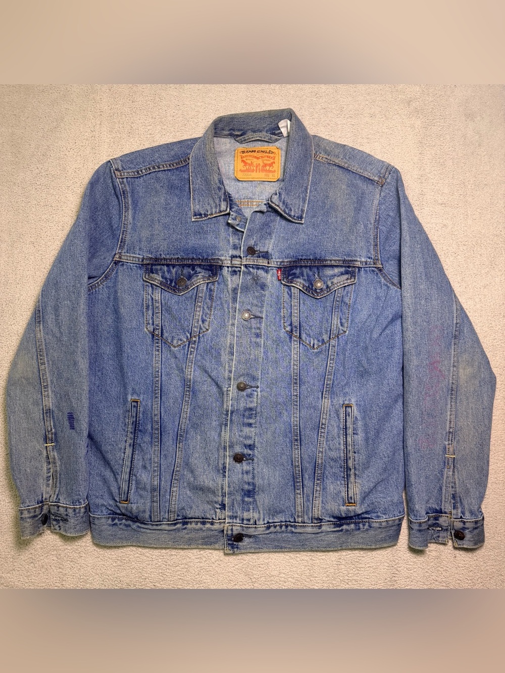 Levi’s Type 3 Denim Trucker Jacket Mens XL Custom Hand Drawn Streetwear Punk Art